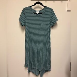 LuLaRoe Carly Shirt Dress in teal stripe